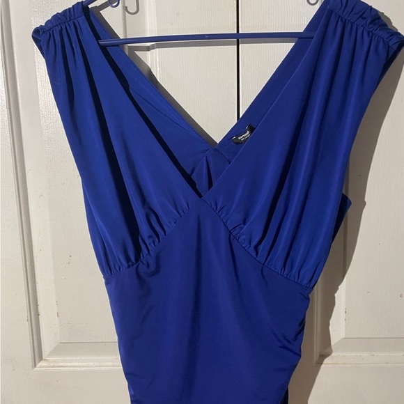 Express Body Contour Compression Empire V-Neck Bodysuit- Cobalt Blue - Picture 3 of 6